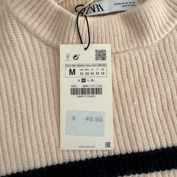 NWT Striped Zara Marinière Sweater French Nautical Mock Turtleneck - Picture 3 of 3